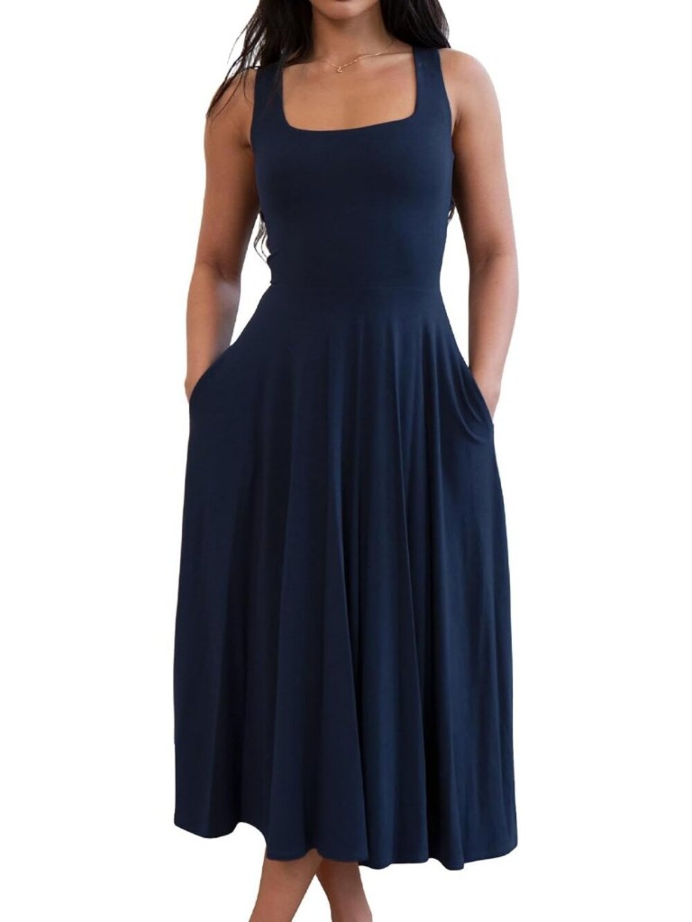 Stylish Square Neck Summer Sundress for Women - Casual Dress with Pockets